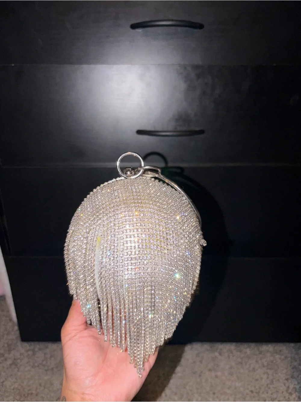 PrettyLittleThing Silver Crystal Fringe Ring Clutch